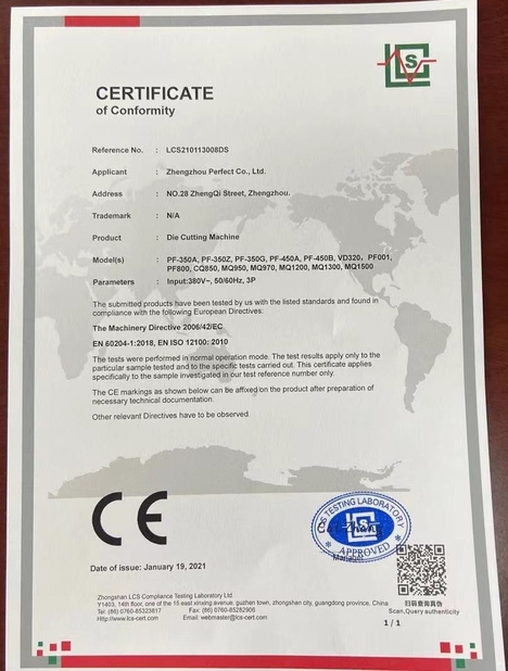 China Zhengzhou Perfect Co., Ltd. Certificações